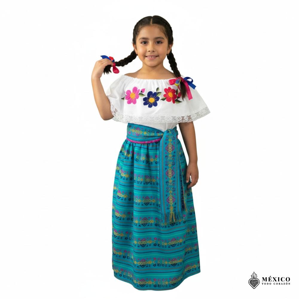 Traditional Mexican Cambaya Dress Set – Handmade Three-Pieces Size 10 to 12 Kids